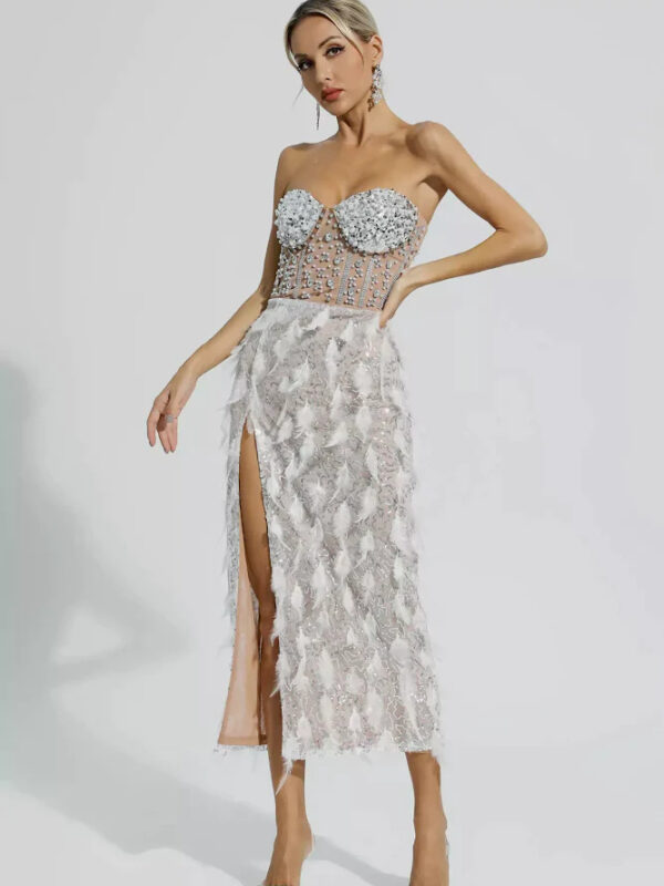 Strapless Diamond Feather Midi Dress 1