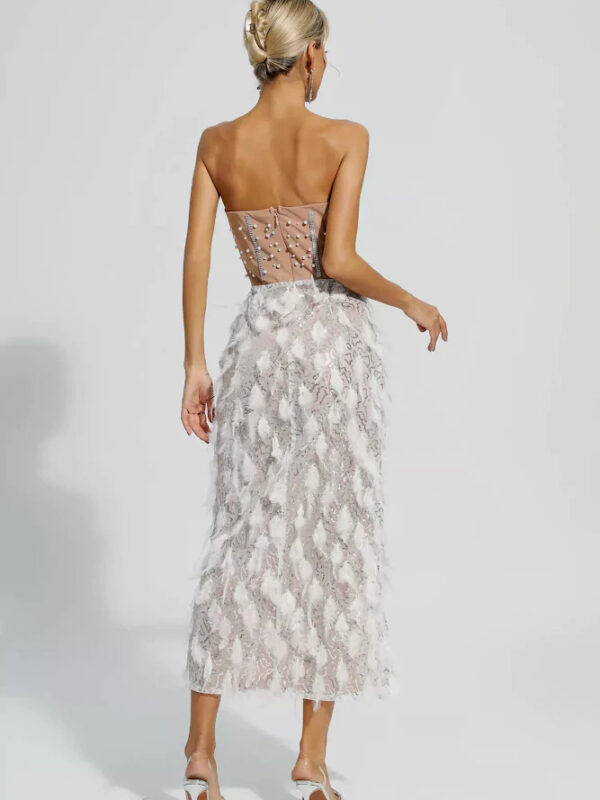 Strapless Diamond Feather Midi Dress 2