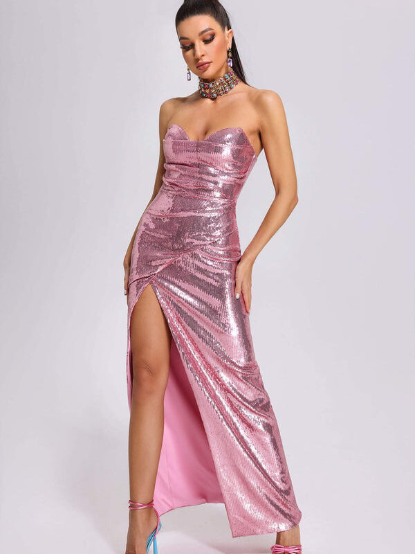 Strapless Sequin Split Maxi Dress 2