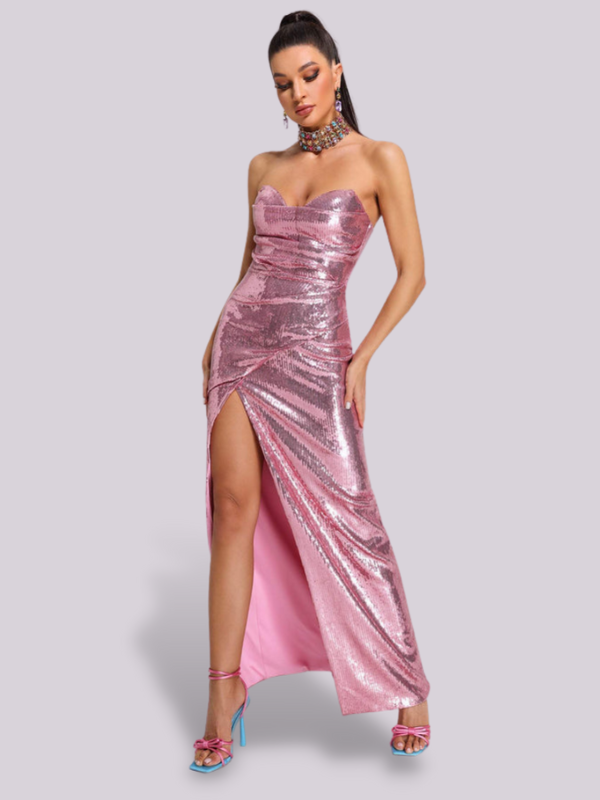 Strapless Sequin Split Maxi Dress 3