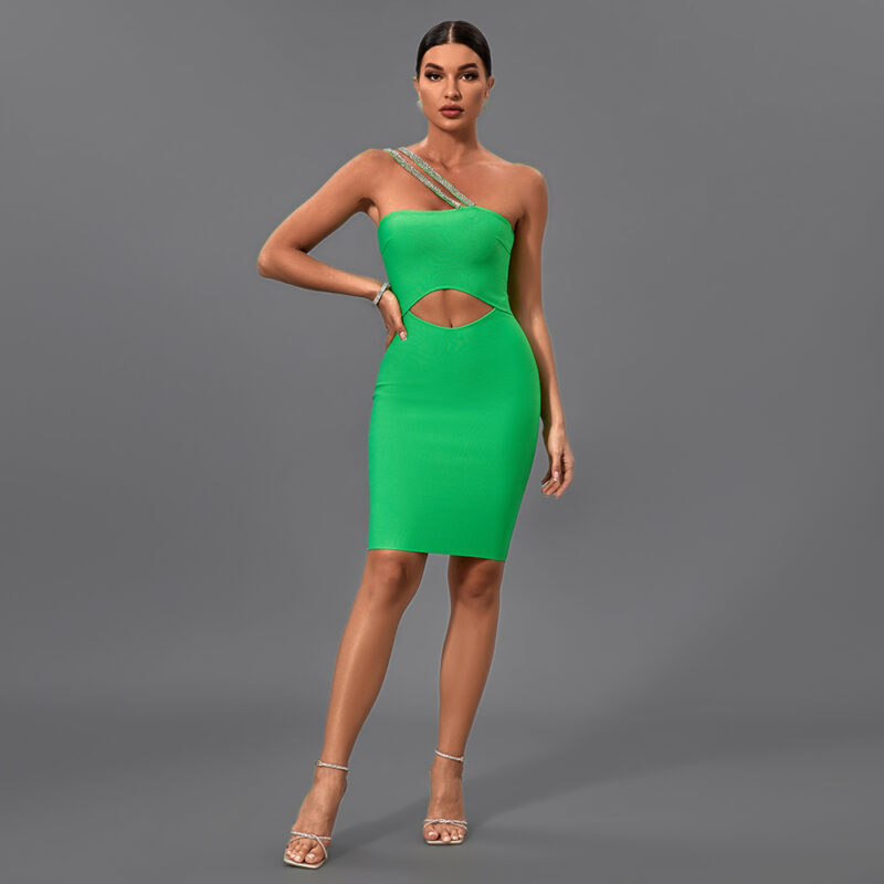 Summer One Shoulder Cutout Dress Green 3