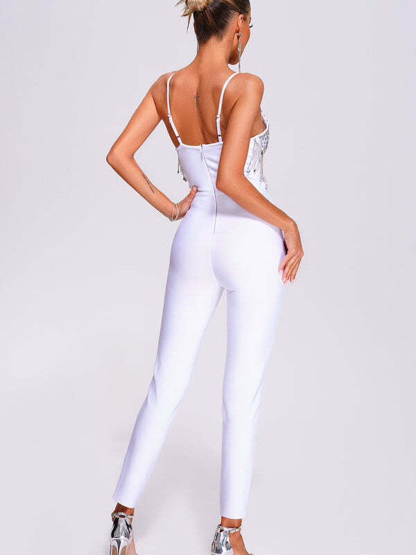 White Crystal Fringed Jumpsuit 3