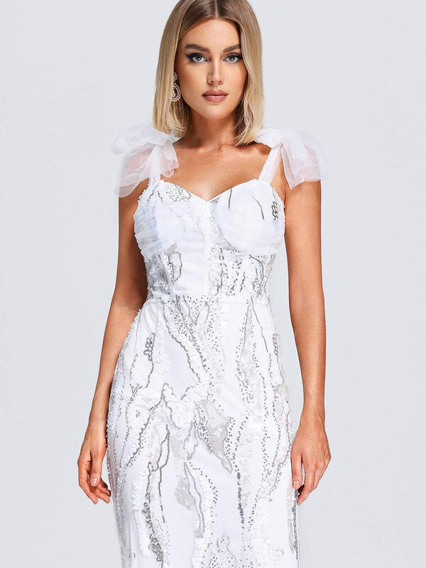 White Floral Sequined Maxi Dress 1