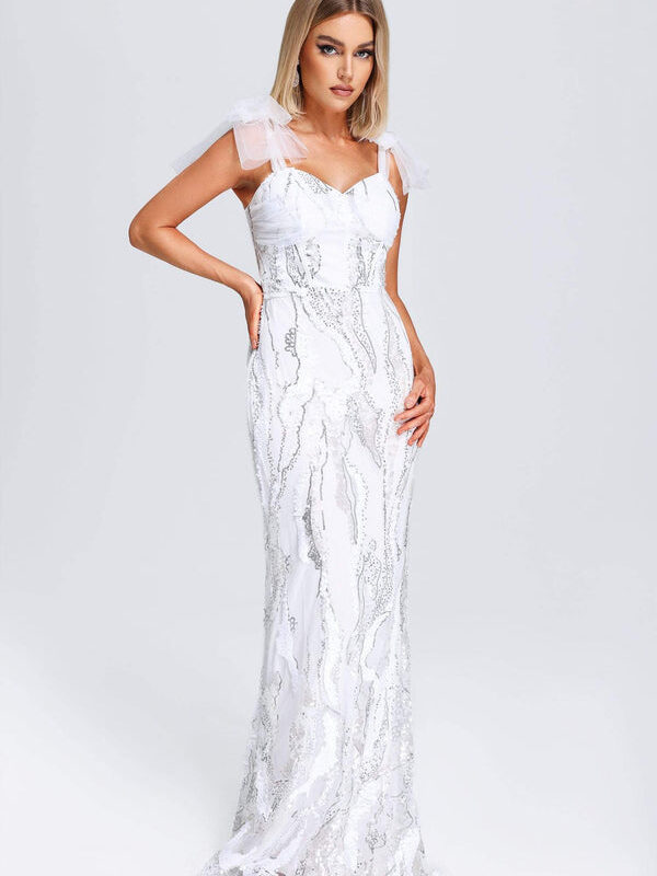 White Floral Sequined Maxi Dress 2