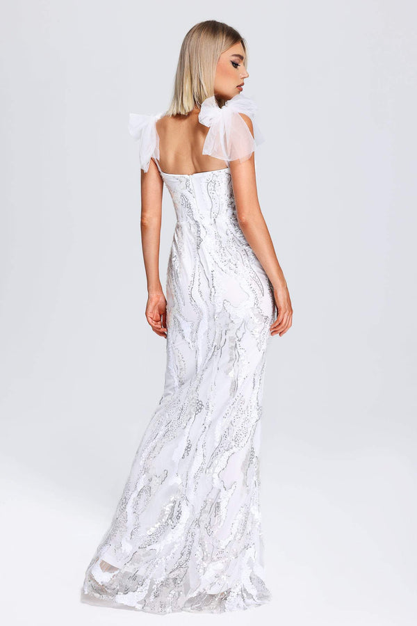 White Floral Sequined Maxi Dress 3