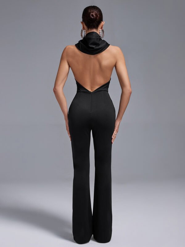 Crossed Collar High-Waist Hooded Jumpsuit