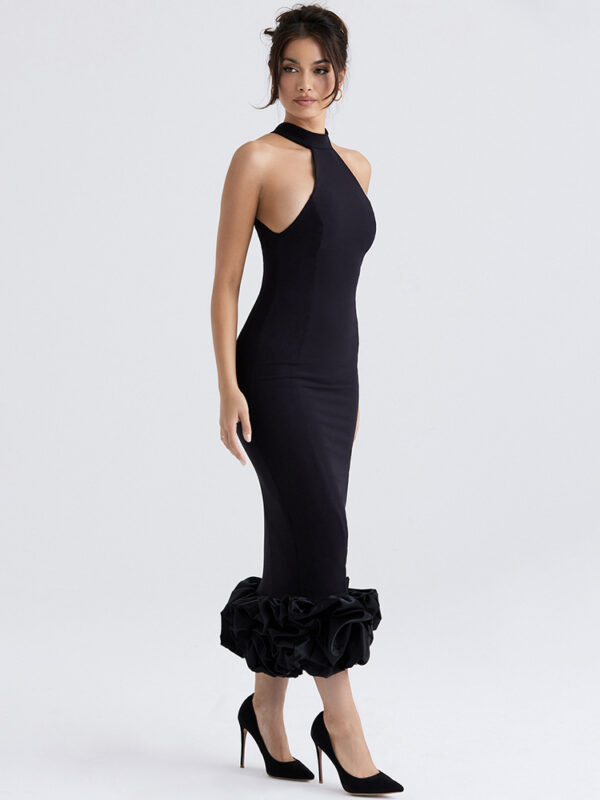 Go Halter Ruffle Hem Midi Dress