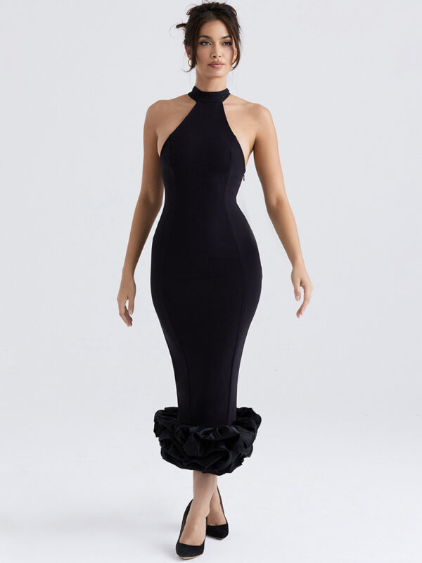 Go Halter Ruffle Hem Midi Dress