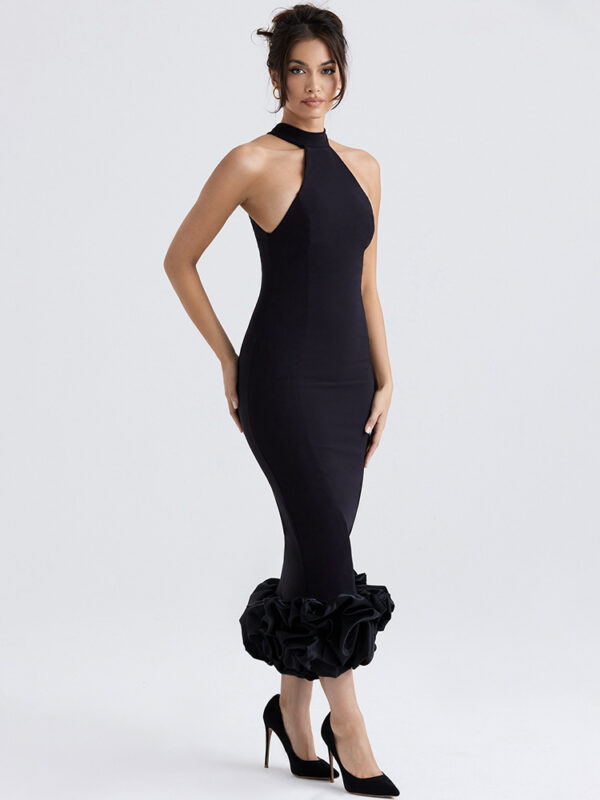 Go Halter Ruffle Hem Midi Dress