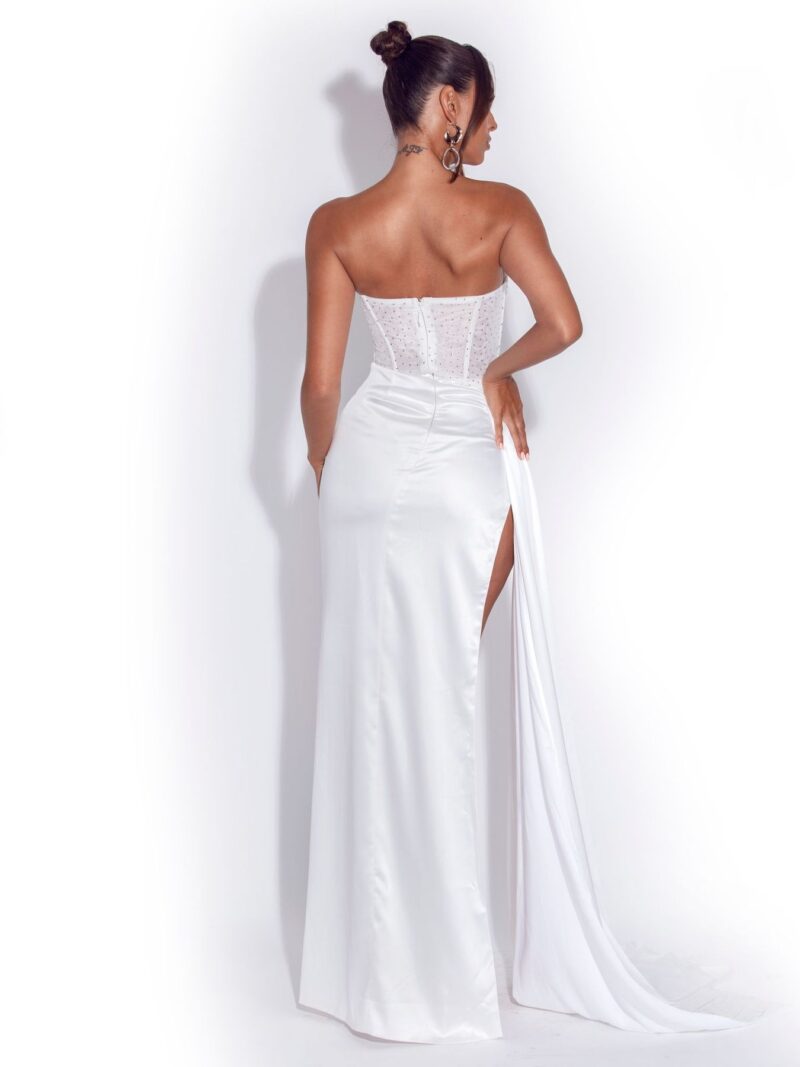 Haliya Crystal Corset Slit Gown White 2