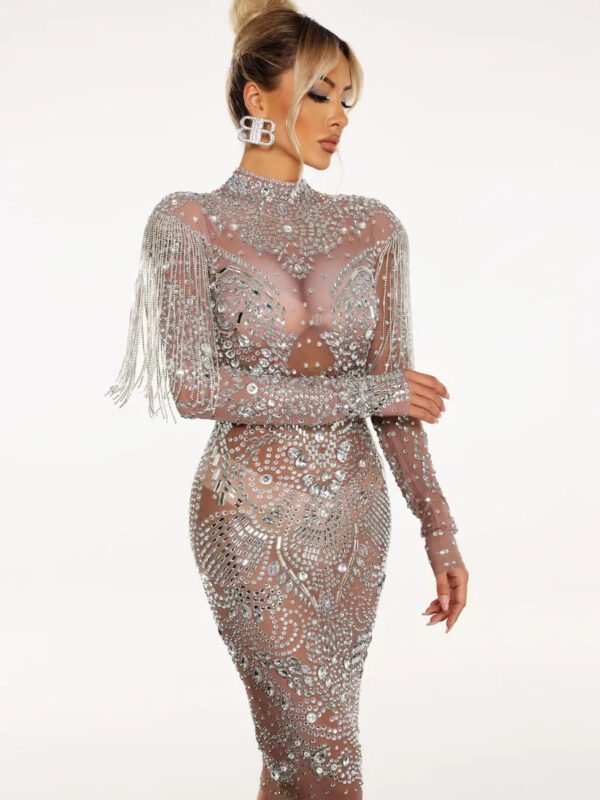 Mini Sheer Transparent Rhinestone Dress