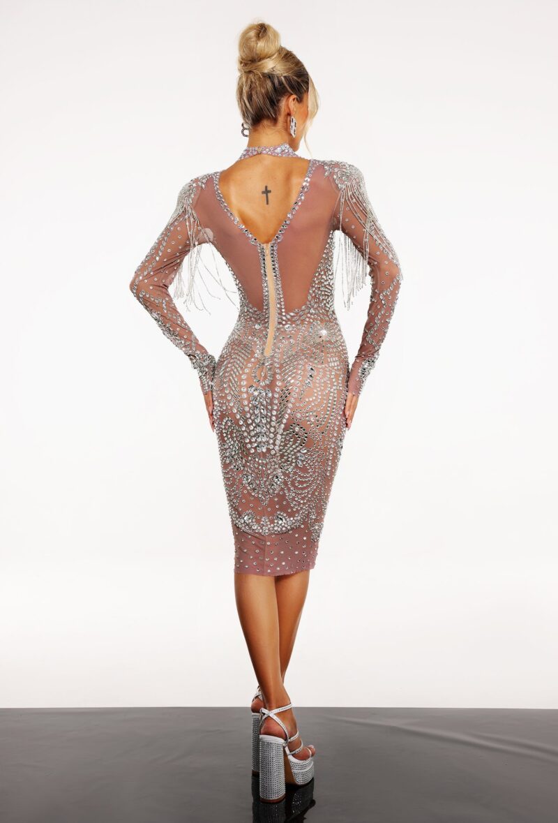 Mini Sheer Transparent Rhinestone Dress