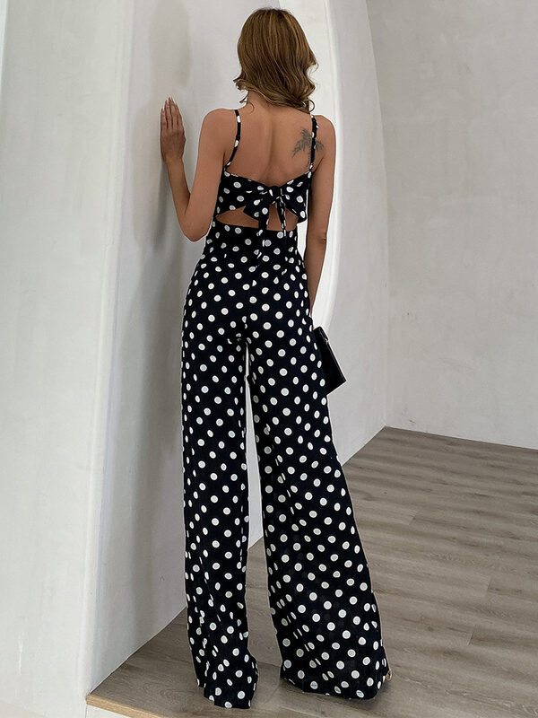 Polka Dot Wide Leg Jumpsuit Black 1