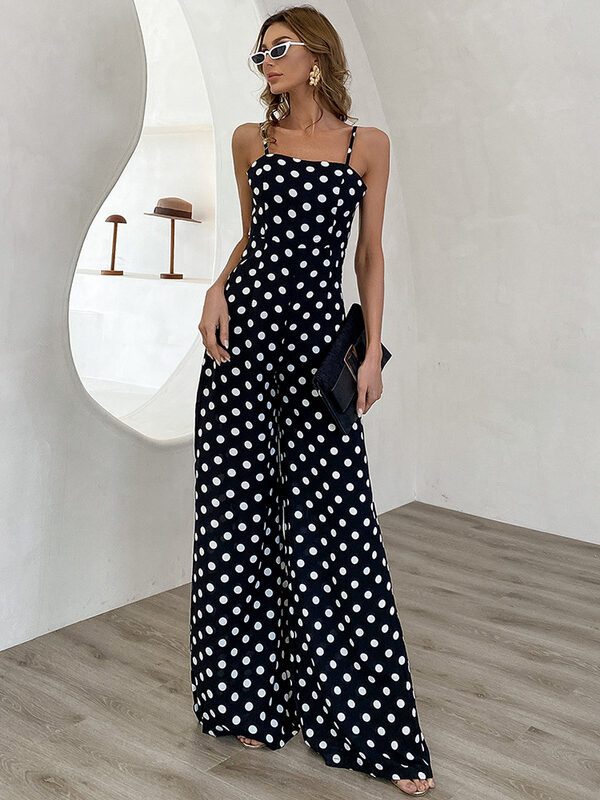 Polka Dot Wide Leg Jumpsuit Black 3