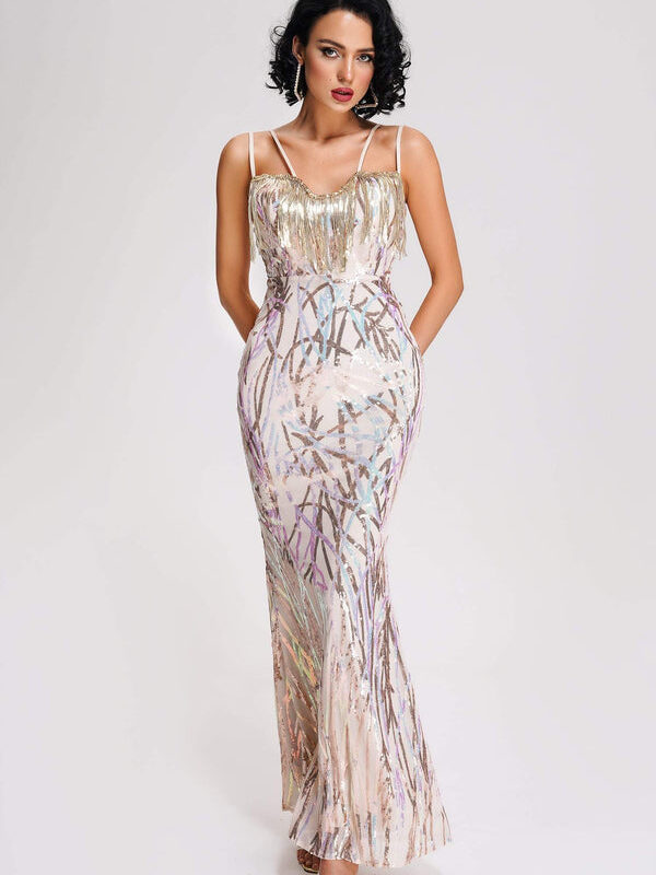 Spaghetti Strap Sequined Tassel Dress