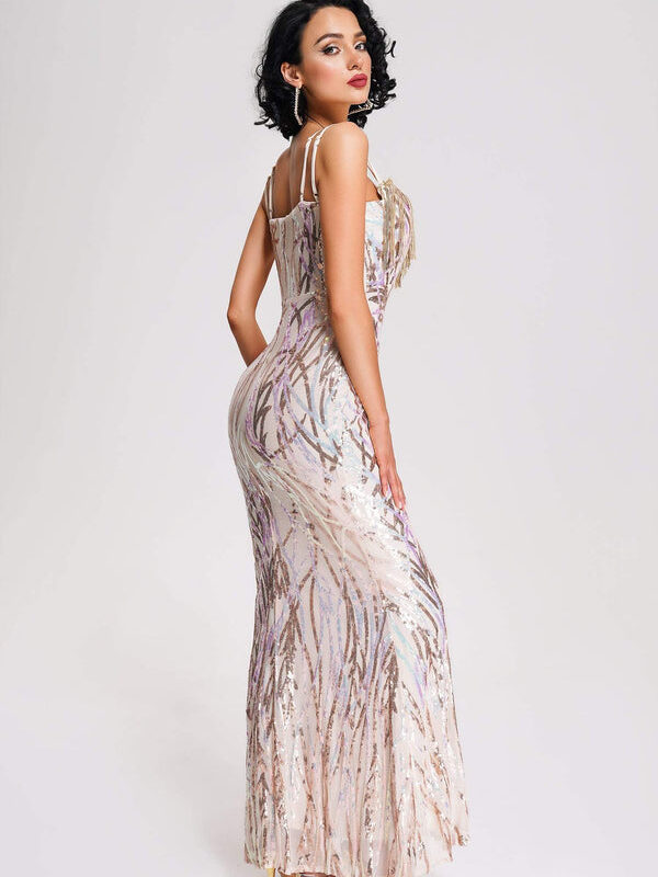 Spaghetti Strap Sequined Tassel Dress