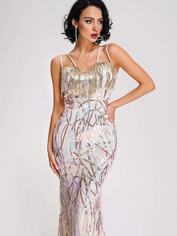 Spaghetti Strap Sequined Tassel Dress
