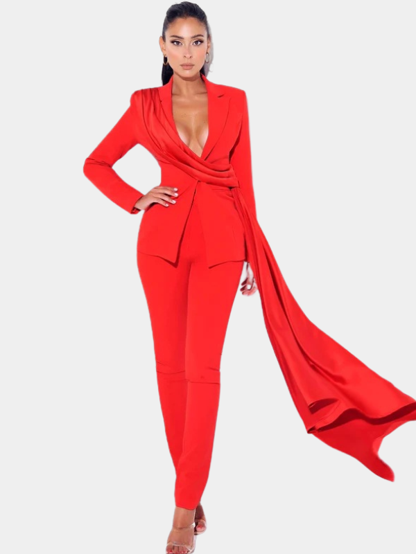 Timo Blazer Suit Jacket Set Red 1