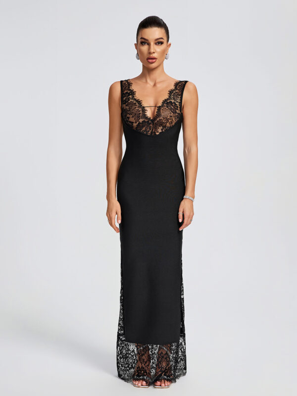 Black Lace V-Neck Maxi Dress 1