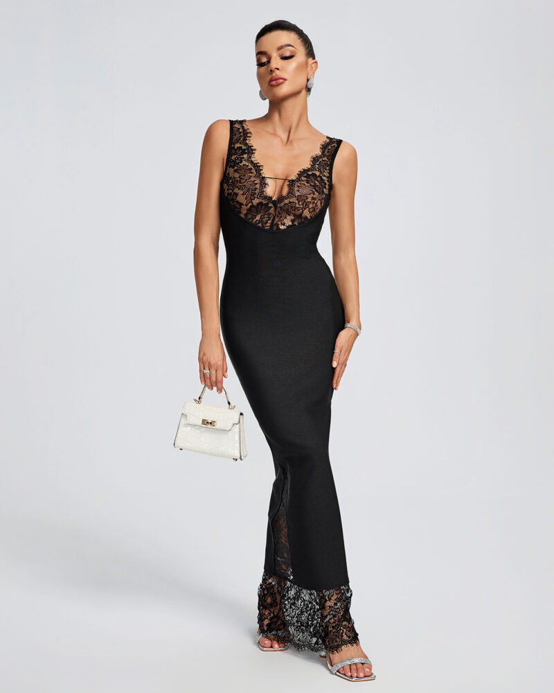 Black Lace V-Neck Maxi Dress 4