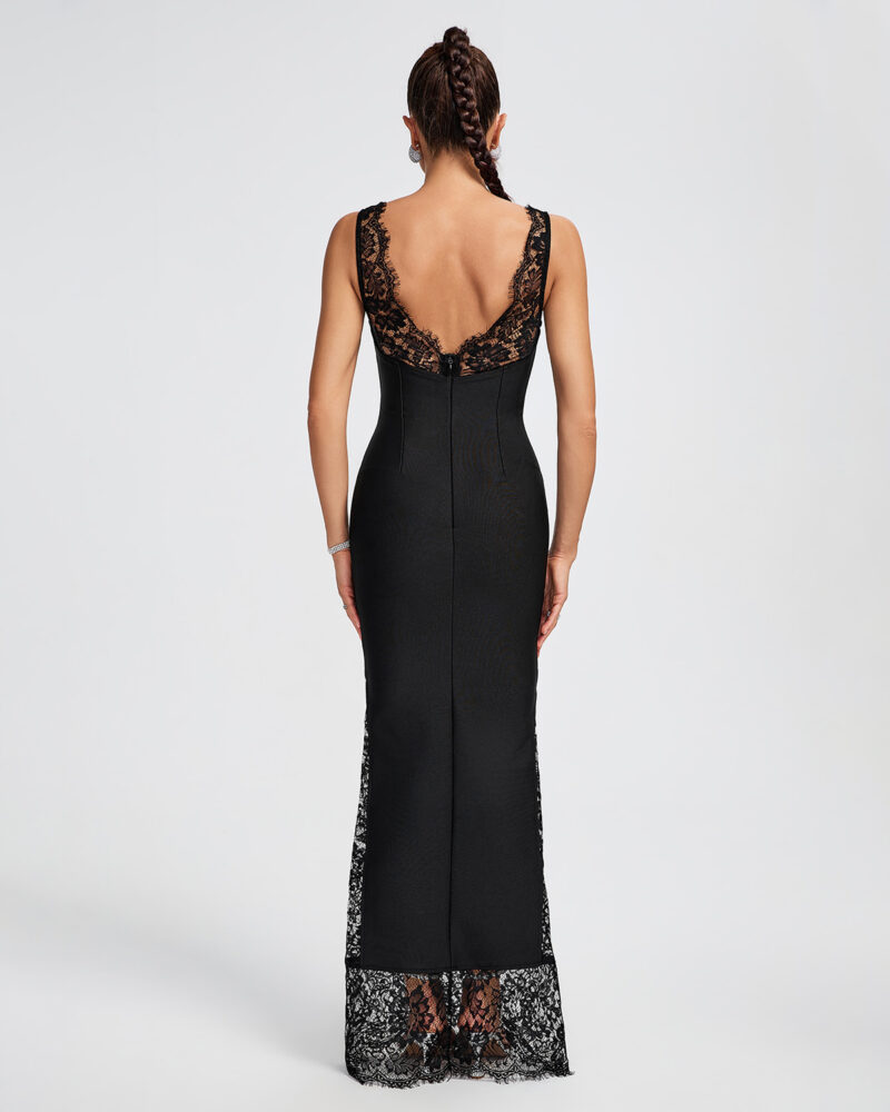 Black Lace V-Neck Maxi Dress 5