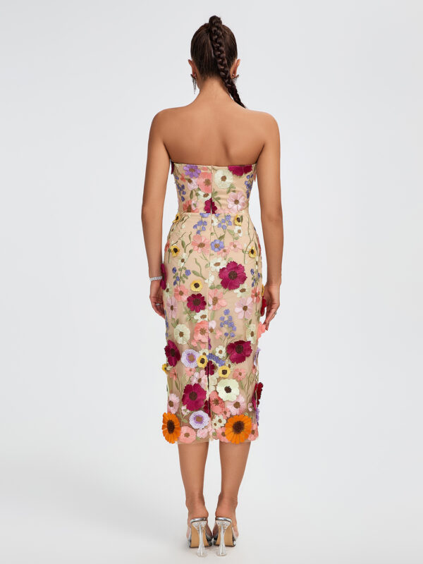 Chic 3D Floral Strapless Midi Dress 1