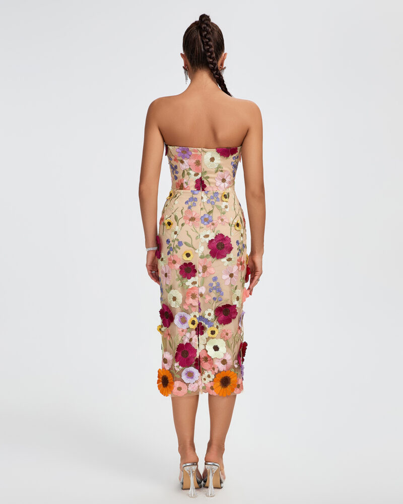 Chic 3D Floral Strapless Midi Dress 1