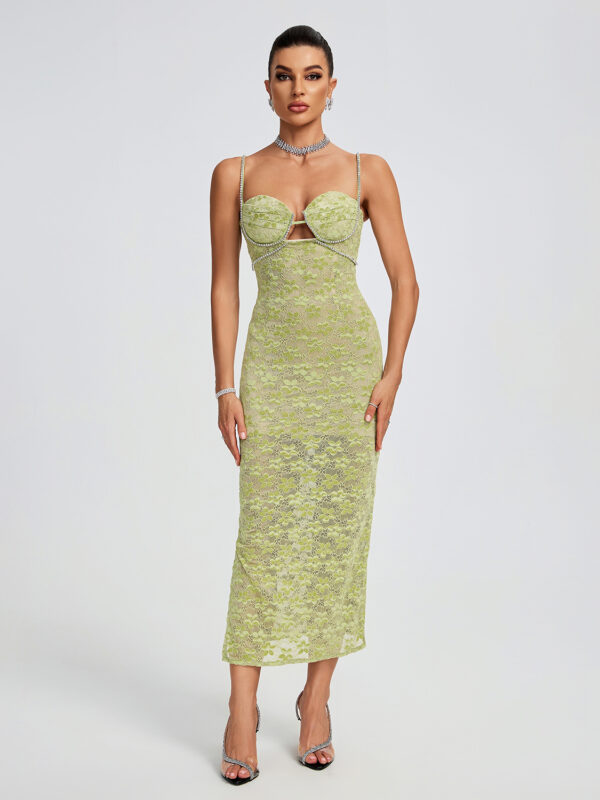 Crystal Bustier Lace Midi Dress 4