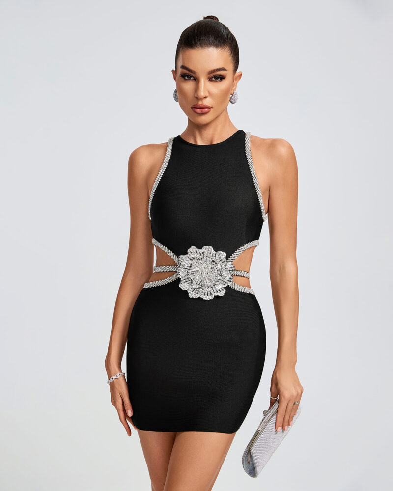 Cutout Rhinestone Flower Mini Dress 5