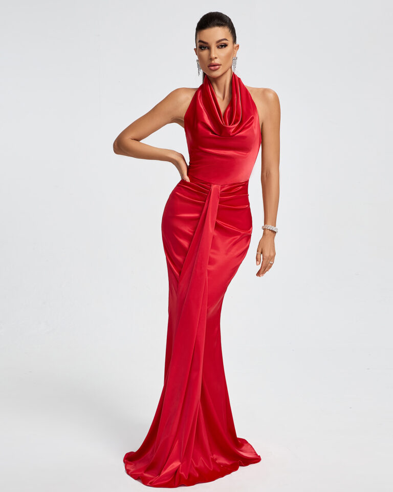 Halter Sheath Sleeveless Elegant Maxi Dresses with Slit Flamingo