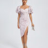 Jacquard Puff Sleeve Midi Cocktail Dress 6