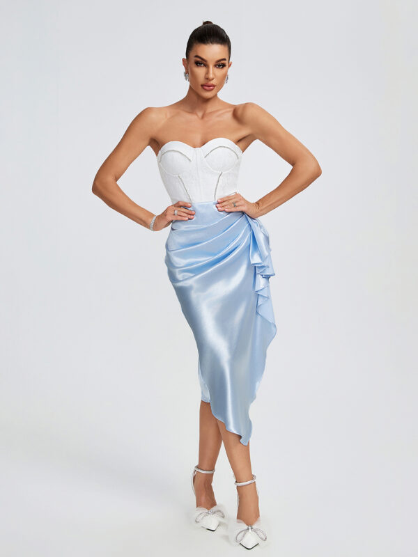 Lace Corset Cutout Midi Dress White Blue 2