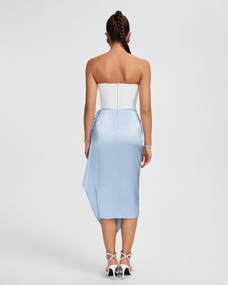 Lace Corset Cutout Midi Dress White Blue 3