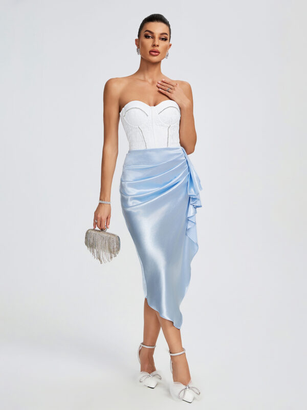 Lace Corset Cutout Midi Dress White Blue 4