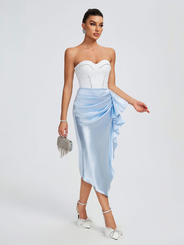 Lace Corset Cutout Midi Dress White Blue 6