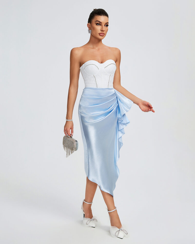 Lace Corset Cutout Midi Dress White Blue 6