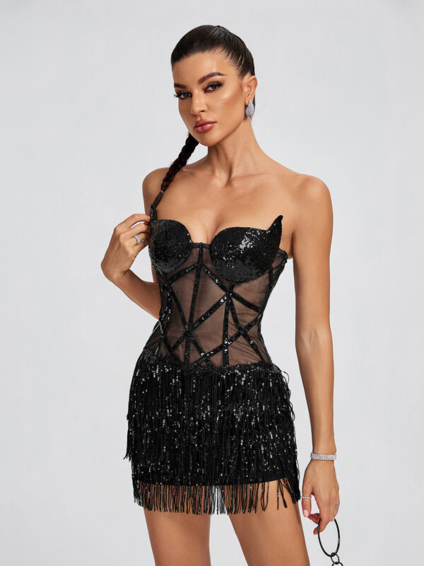 Mesh Sequins Corset Mini Dress 5