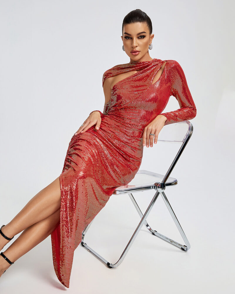 Mirrored Long Sleeve Ruched Maxi Dress 1