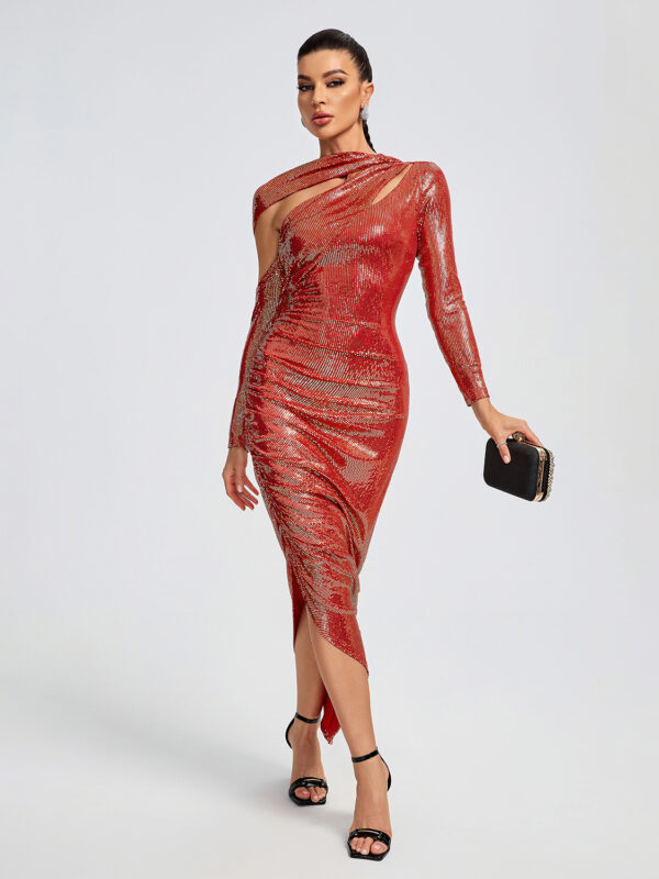 Mirrored Long Sleeve Ruched Maxi Dress 2