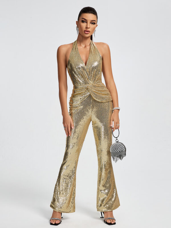 Nelly Gold Sequins Halter Jumpsuit 2