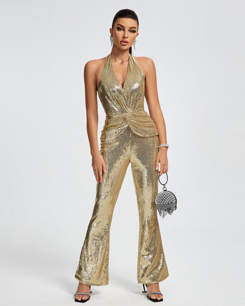 Nelly Gold Sequins Halter Jumpsuit 2