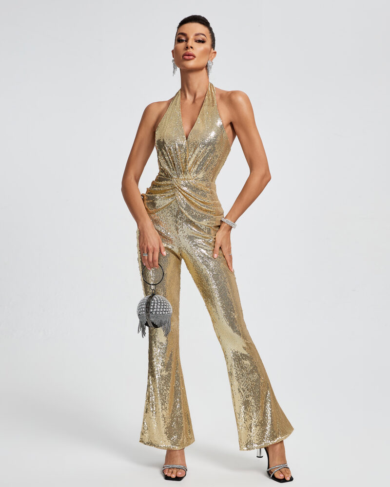 Nelly Gold Sequins Halter Jumpsuit 4