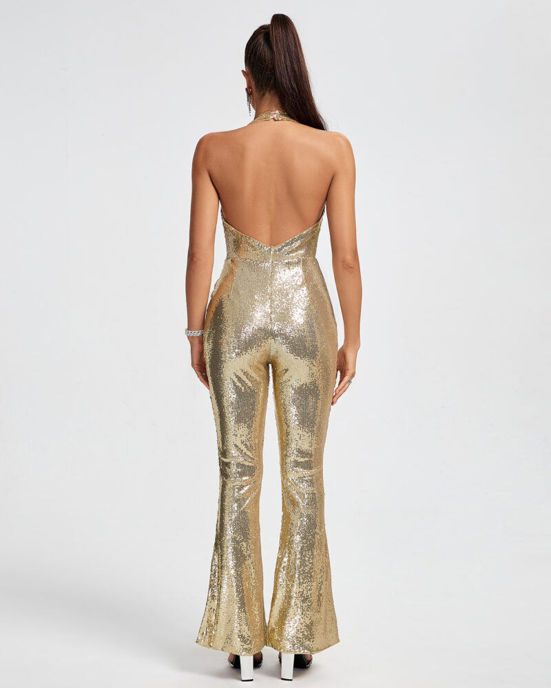 Nelly Gold Sequins Halter Jumpsuit 5