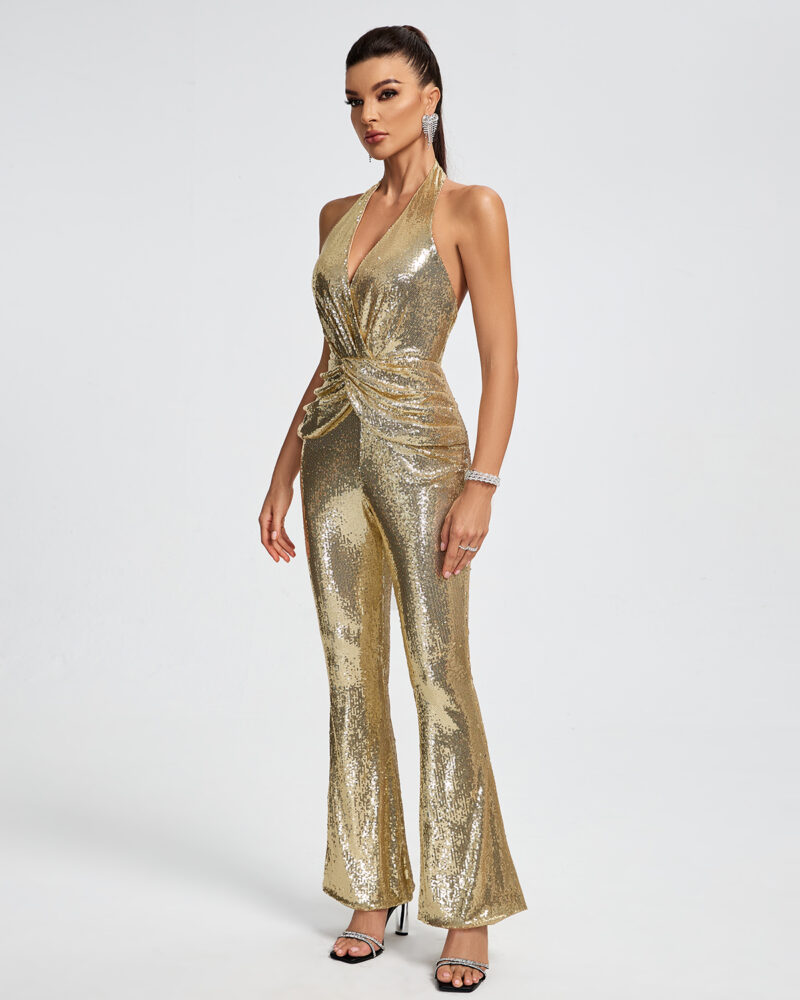 Nelly Gold Sequins Halter Jumpsuit 6