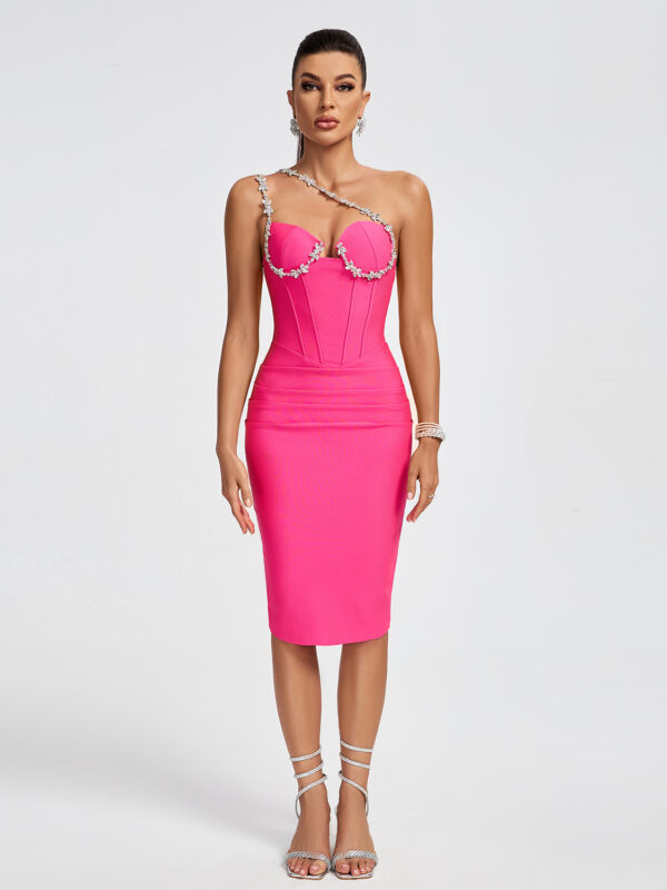 One Shoulder Crystal Chain Bandage Dress 3