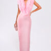 Pink Sleeveless Feathers Midi Dress 1