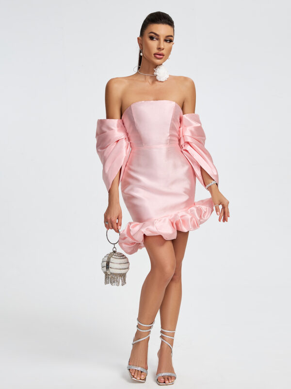 Silky Off Shoulder Puff Mini Dress 2