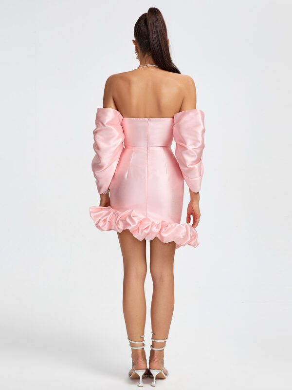 Silky Off Shoulder Puff Mini Dress 2