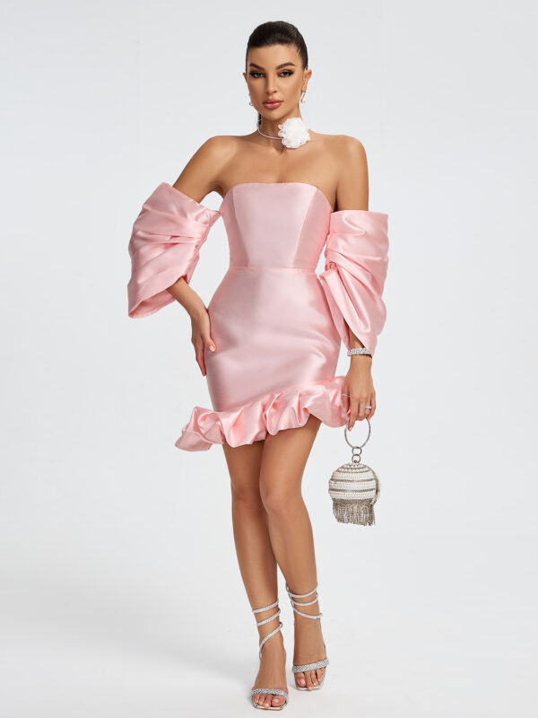 Silky Off Shoulder Puff Mini Dress 3