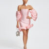 Silky Off Shoulder Puff Mini Dress 4